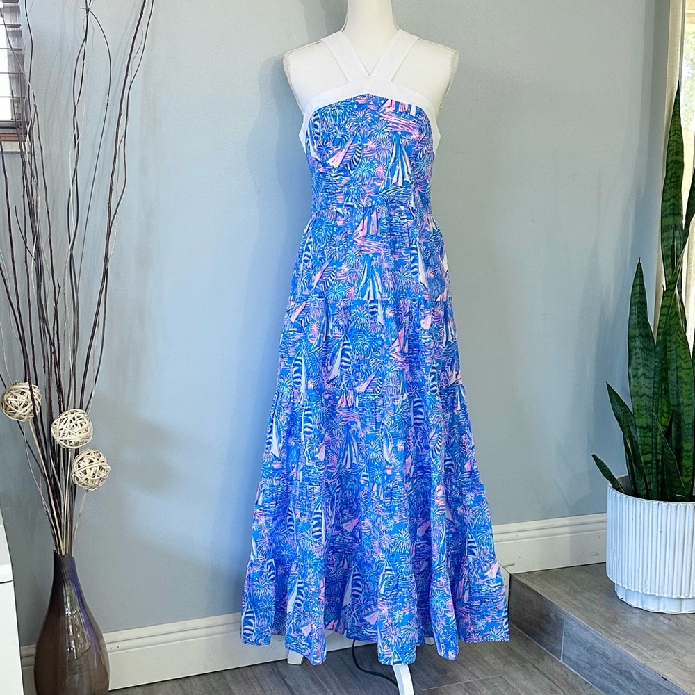 Lilly Pulitzer Jenette Halter Maxi Dress Boca Blue Its Sailabration Print NWT - Picture 13 of 16